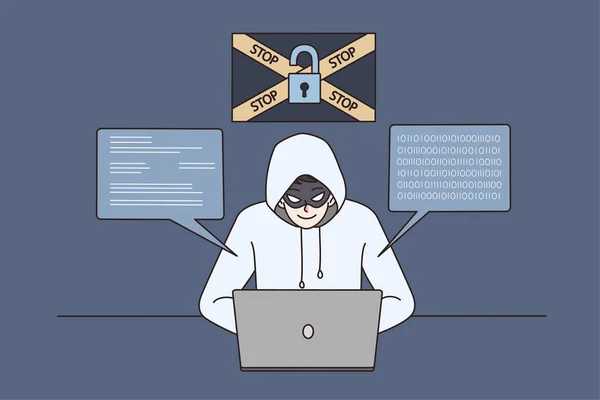 Mężczyzna haker ukraść dane osobowe z komputera Wektor Stockowy