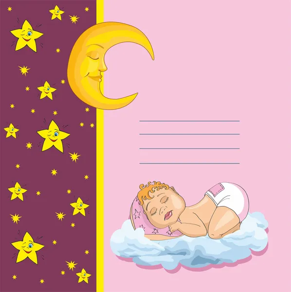 Baby shower card with little baby girl sleep — Stock Vector