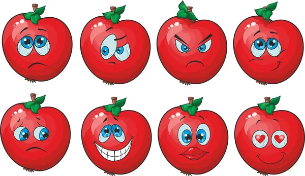 Érzelem rajzfilm piros paradicsom zöldség készlet — Stock Vector