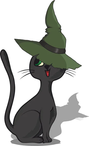 Chat dans le chapeau pour Halloween — Image vectorielle