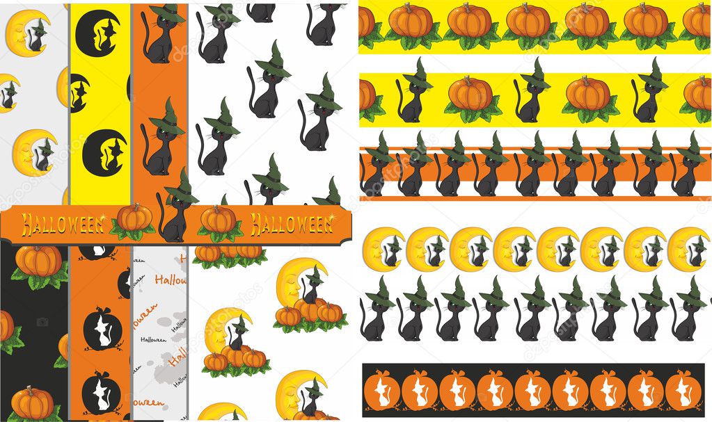 Set of backgrounds and borders for Halloween. vector