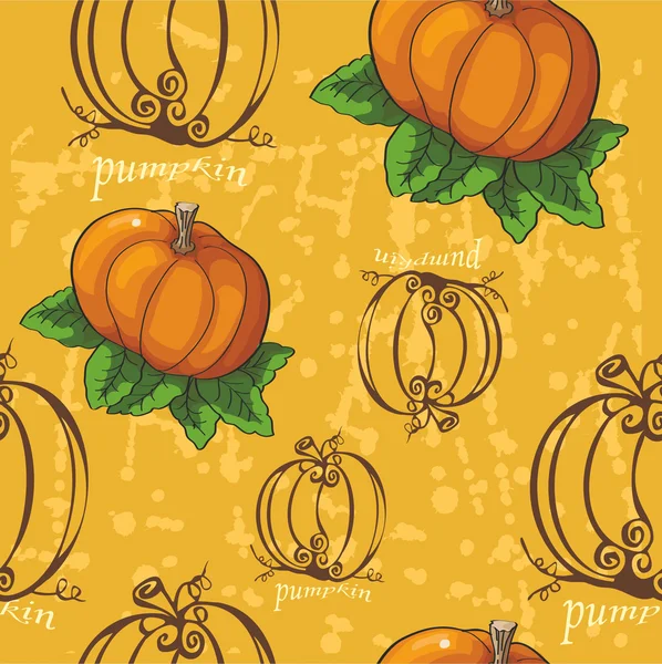 Patrón de calabaza sobre un fondo amarillo — Vector de stock