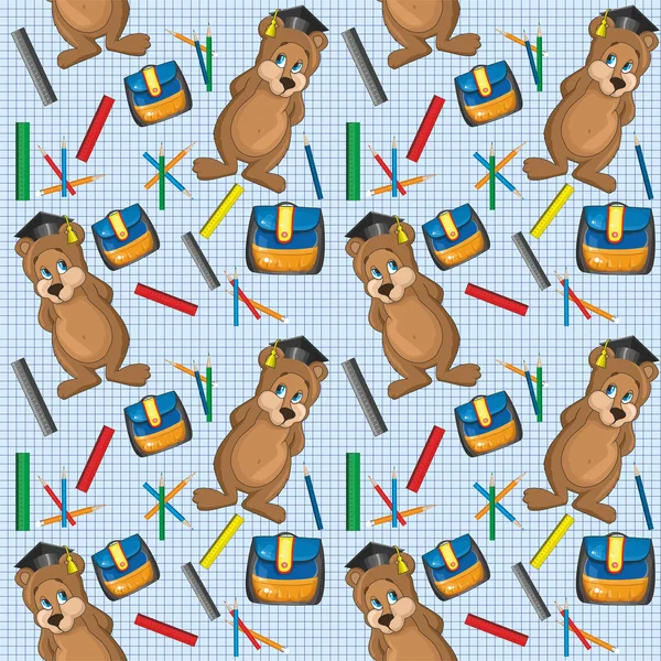 Pattern with pencils and bear — Stock Vector