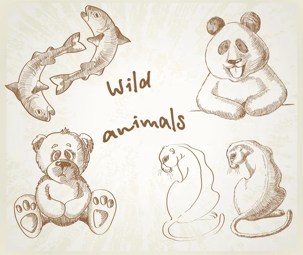 Croquis animaux sauvages — Image vectorielle