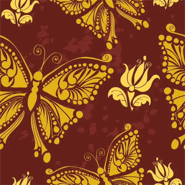 Pattern with stylized butterfly and flower buds — Stock Vector