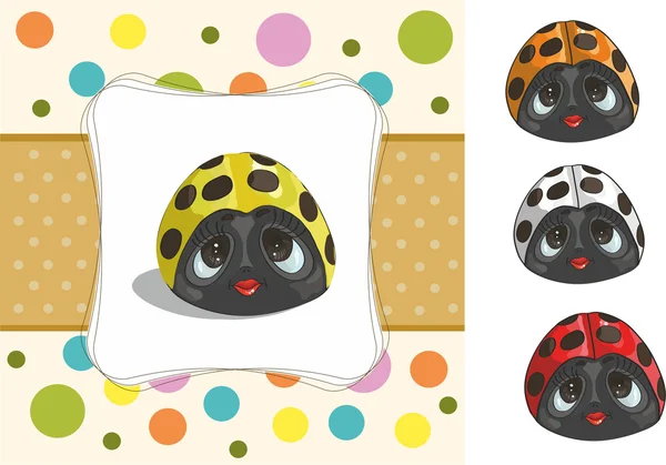 Baby card with a set of colored ladybugs — Stock Vector