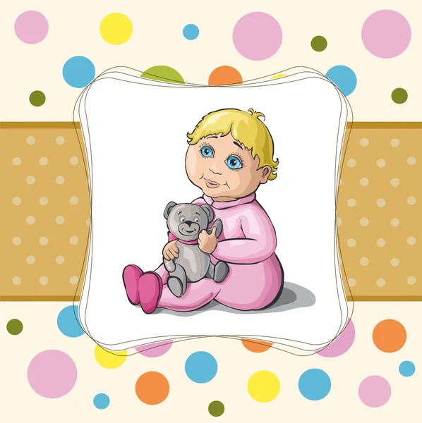 Baby card with a little girl and a bear — Stock Vector