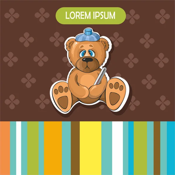 Cartão de bebé com um urso doente — Vetor de Stock