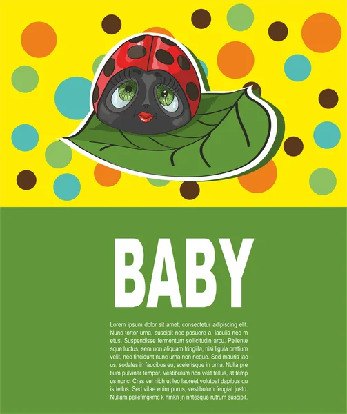 Baby card with ladybug on a leaf — Stock Vector