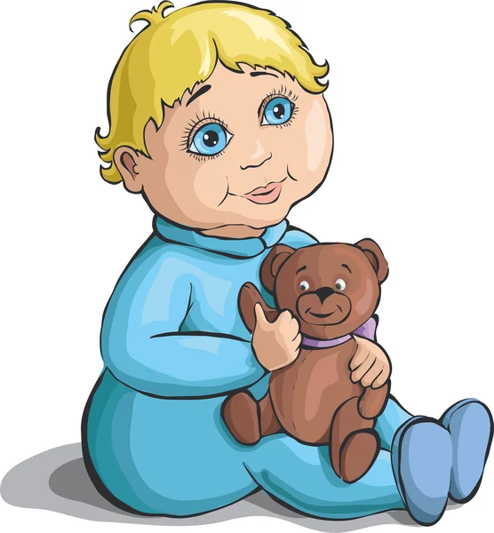 Kleiner Junge mit einem Teddybär in der Hand — Stockvektor