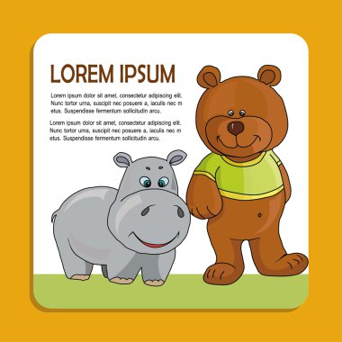 karta dla dzieci z misiem i hipopotamaoyuncak ayı ve hipopotam bebek kartı