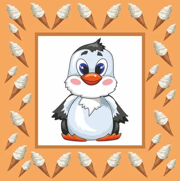 Pinguim e sorvete — Vetor de Stock