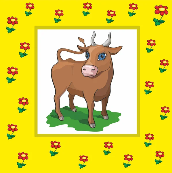 公牛和鲜花 — 图库矢量图片