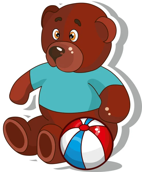 Brown teddy bear met bal. — Stockvector