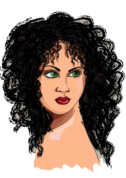 Dibujar a una chica con el pelo rizado — Vector de stock