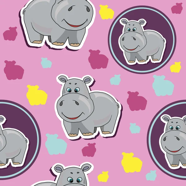 Motif avec un hippopotame sur un fond rose — Image vectorielle