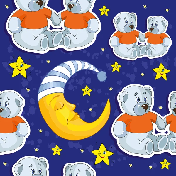 Bear and moon and stars — Stock Vector