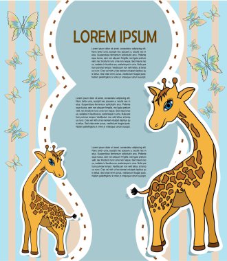 Bebek kartı zürafa ve kelebekler