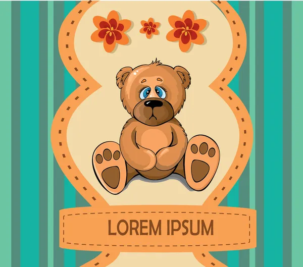 Babykarte mit Teddybär und Blume — Stockvektor
