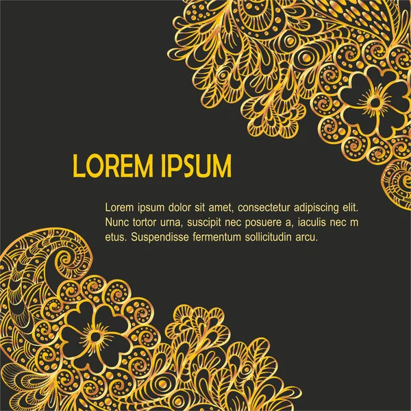 Schwarzer Hintergrund mit goldenem Blumenschmuck für Text — Stockvektor