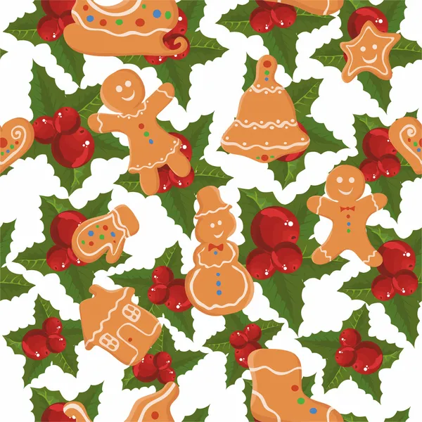 Christmas pattern with berries and Christmas cookies — Stock Vector