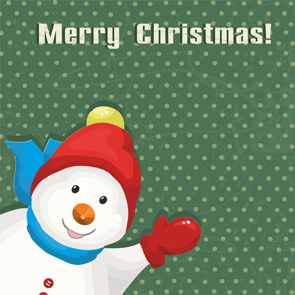 Green Christmas card with a snowman — Stock Vector