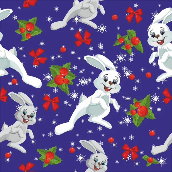 Modèle avec lapins et flocons de neige — Image vectorielle