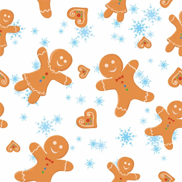 Modello con biscotti di Natale e fiocchi di neve — Vettoriale Stock
