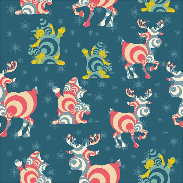 Pattern with reindeer and a snowman. — Stock Vector