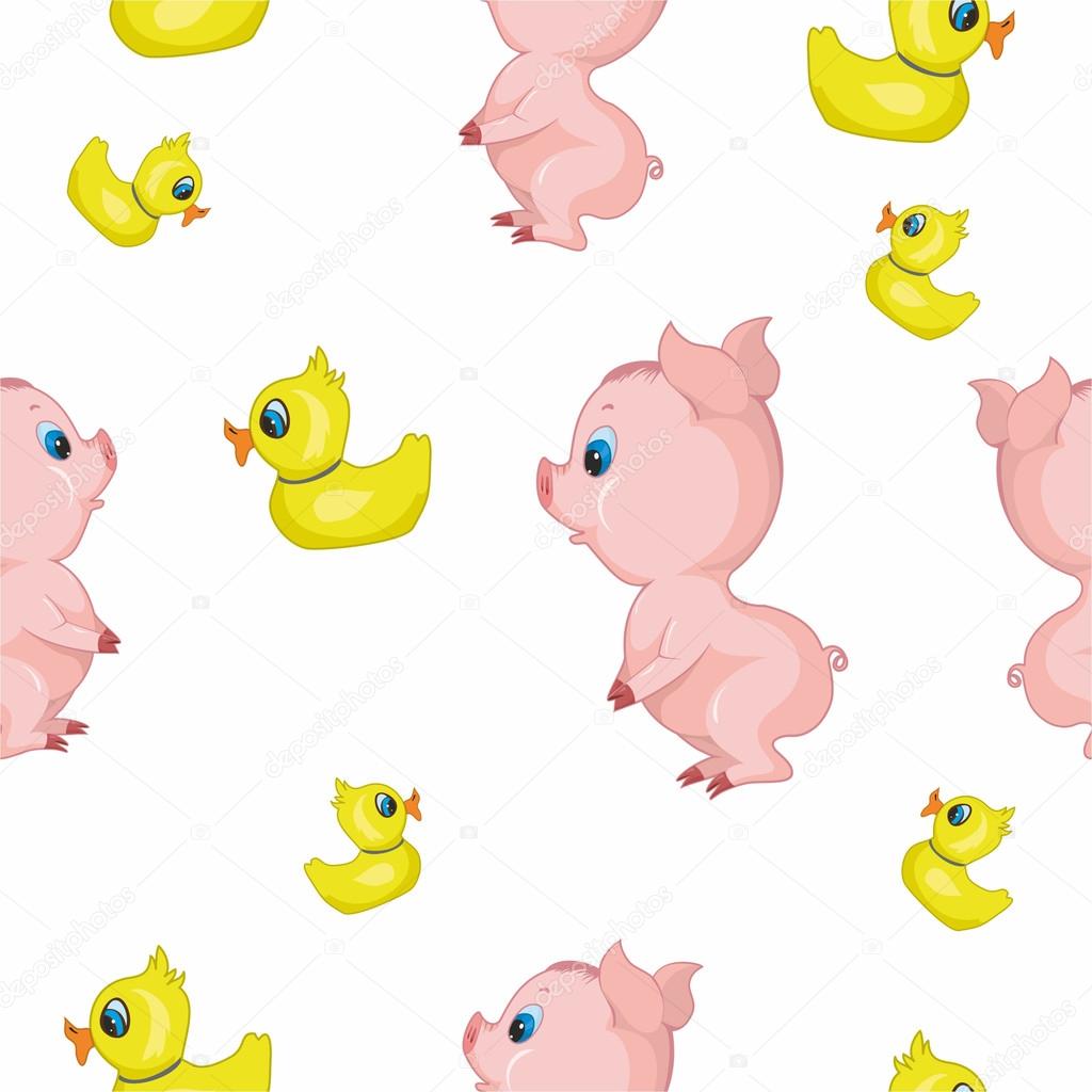 Modello con un maiale e una papera su sfondo bianco — Vettoriale Stock