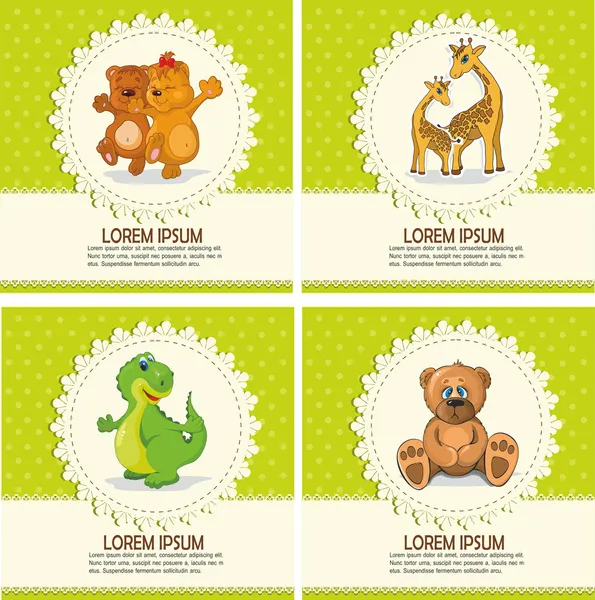 Cartões de bebê com animais — Vetor de Stock