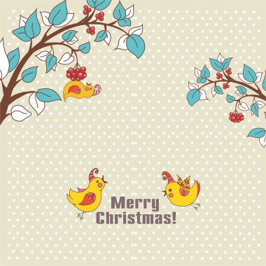 Noel kuşlar ile bej kartı