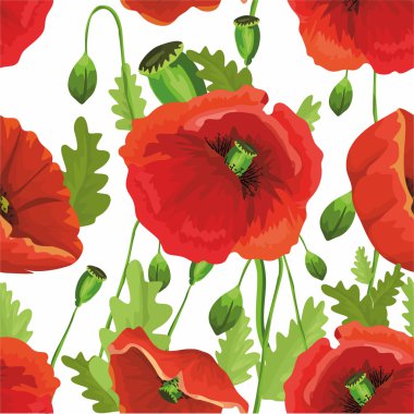 Kırmızı haşhaş ile desen