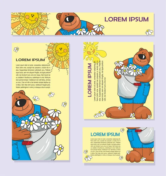Tarjeta de bebé con oso con flores — Archivo Imágenes Vectoriales