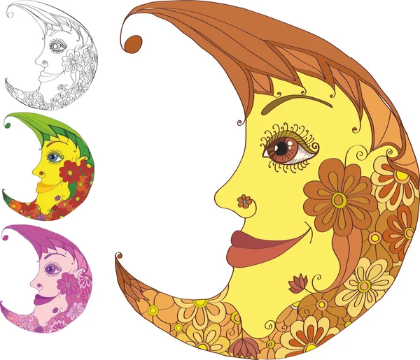 卡通月亮与花 — 图库矢量图片