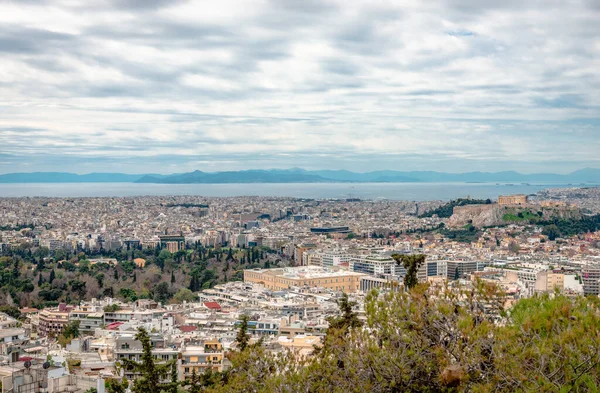 Panoramiczny Widok Ateny Lycabettus Hill Lewej Prawej Ogród Narodowy Grecki — Zdjęcie stockowe