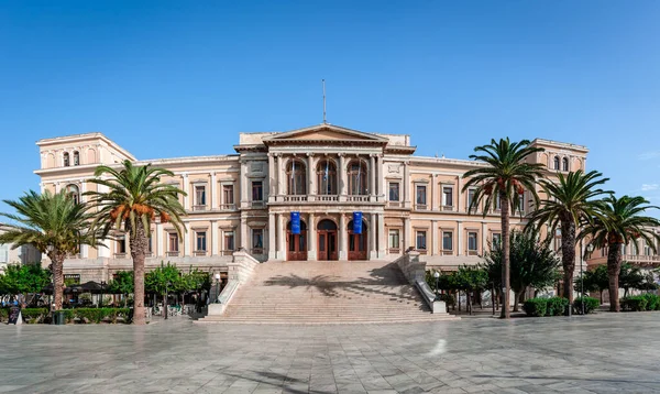 Hermoupolis Grecia Septiembre 2021 Panorama Del Ayuntamiento Miaouli Construido 1876 — Foto de Stock