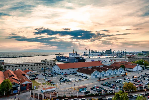 Thessalonique Grèce Octobre 2017 Vue Port Ville Soirée Vue Grand — Photo