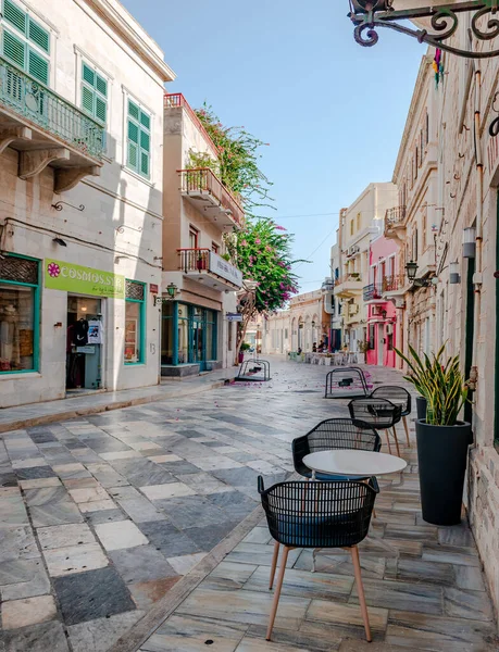 Ermoupolis Greece September 2021 Sidewalk Cafes Paved Alleys Capital Syros — ストック写真