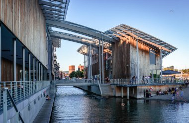 Oslo, Norway - August 13 2022: The Astrup Fearnley Museum of Modern Art. It is housed in a futuristic complex designed by Renzo Piano, in Tjuvholmen.