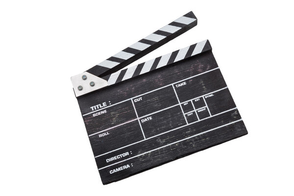 wooden clapper board isolated on white background