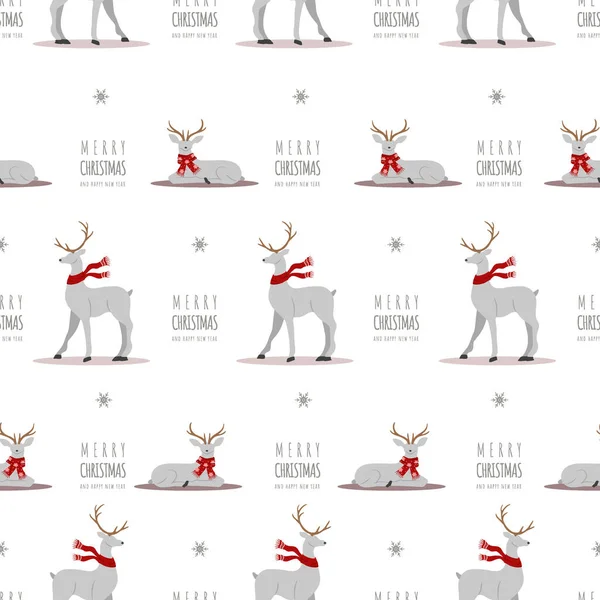 Ren geyikleriyle Noel deseni. Boynuzları ve atkıları olan sevimli geyikler. Kış baskısı Kusursuz bir geçmiş. Çizgi film tarzında vektör illüstrasyonu — Stok Vektör