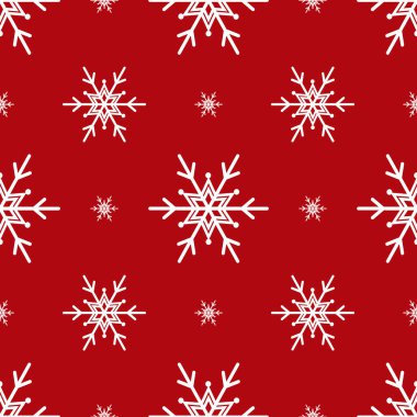 Kar taneleriyle kusursuz bir Noel deseni. Kış baskısı Yeni yıl geçmişi. Düz biçimli vektör illüstrasyonu