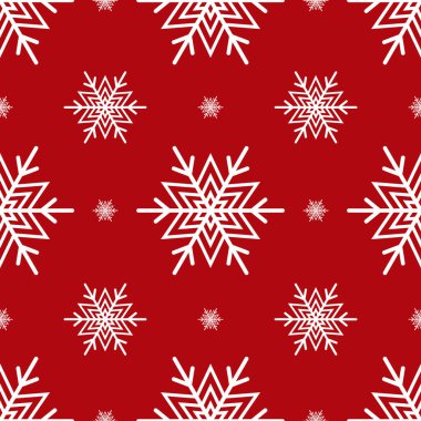 Kar taneleriyle kusursuz bir Noel deseni. Kış baskısı Yeni yıl geçmişi. Düz biçimli vektör illüstrasyonu