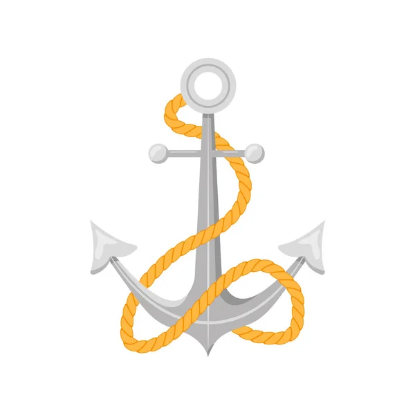 Âncora pirata com corda. Ícone de pirataria isolado no fundo branco. Ilustração vetorial em estilo de desenho animado plano — Vetor de Stock