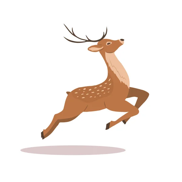 Cerf sika noble stylisé. Renne avec bois en saut. Mammifère ruminant. Illustration vectorielle en style dessin animé plat — Image vectorielle