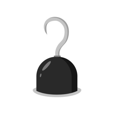 Korsan kancası. Karnaval kostümleri. Parti macerası. Beyaz arkaplanda korsanlık simgesi izole edildi. Çizgi film tarzında vektör illüstrasyonu