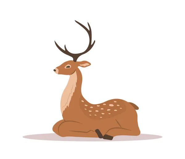 Cerf sika noble stylisé. Renne couché avec des bois sur fond blanc. Mammifère ruminant. Illustration vectorielle en style dessin animé plat — Image vectorielle