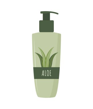Aloe ile derin temizleyici jel. Cilt bakımı. Sabah rutini. Yüz makyajı silindi. El yapımı güzellik ürünü. Çizgi film tarzında vektör illüstrasyonu