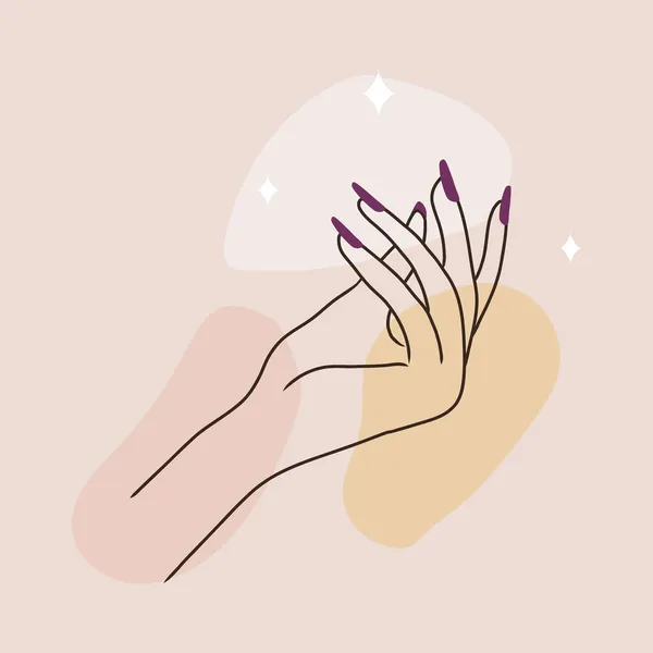 Cuidado de la piel de las manos. Masaje y parafina. Vector Ilustración de elegantes manos femeninas en un estilo minimalista de moda. Logotipo de belleza para estudio de uñas o salón de spa — Vector de stock